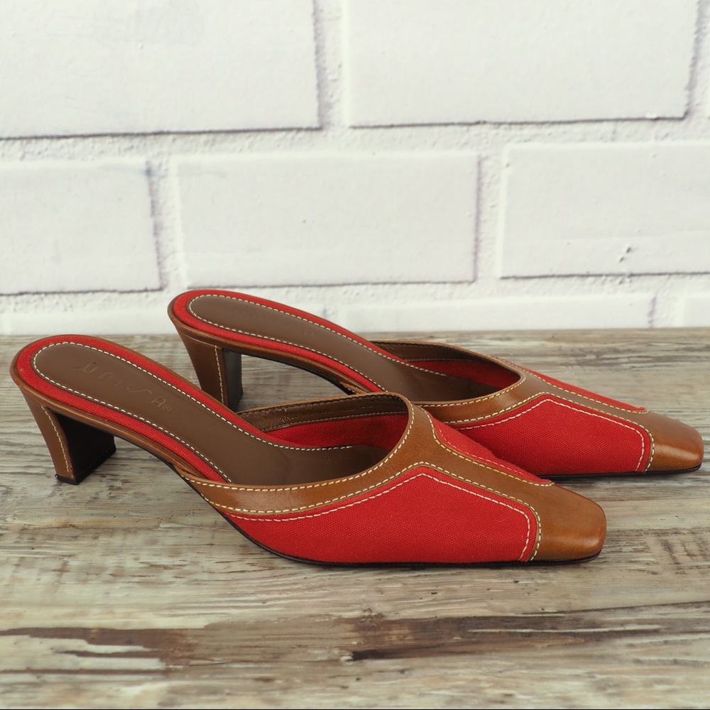 Unisa 8.5 red brown leather heeled mule